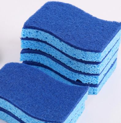 S Shaped Flex Texture Sponge Blue Wood Pulp Sponge For Home Efficient Cleaning