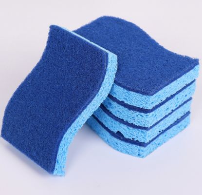 S Shaped Flex Texture Sponge Blue Wood Pulp Sponge For Home Efficient Cleaning