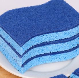 S Shaped Flex Texture Sponge Blue Wood Pulp Sponge For Home Efficient Cleaning