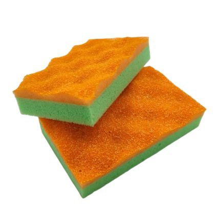 Yellow Green Kitchen Cleaning Sponge Heat Pressed Corrugated 20-30kg/M3 Density